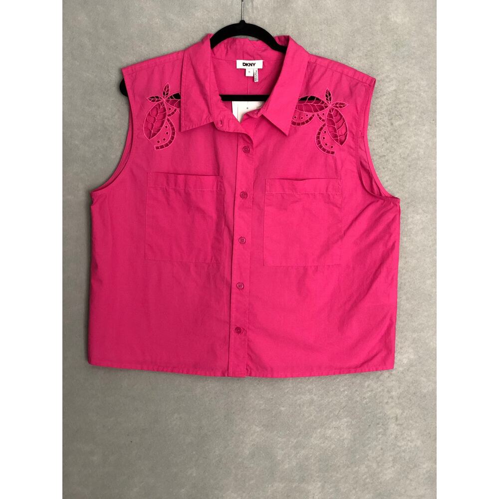 DKNY Sleeveless Top Button-Front Pink Women's Medium NEW